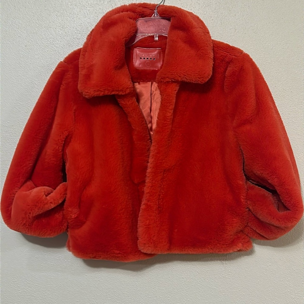 BLANKNYC Cropped Faux Fur Jacket Spicy Bright Orange